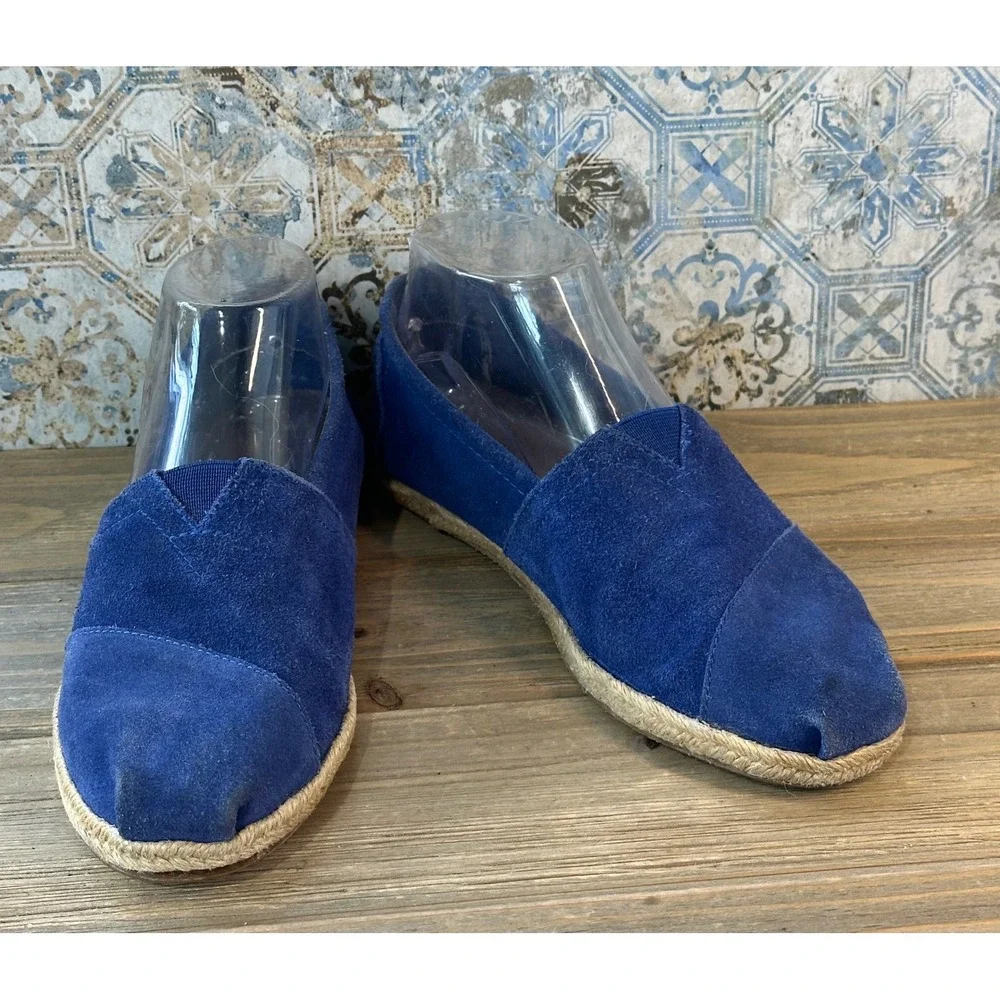 TOMS Alpargata Suede Espadrille Slip On Flats Shoes Women 7.5 Blue